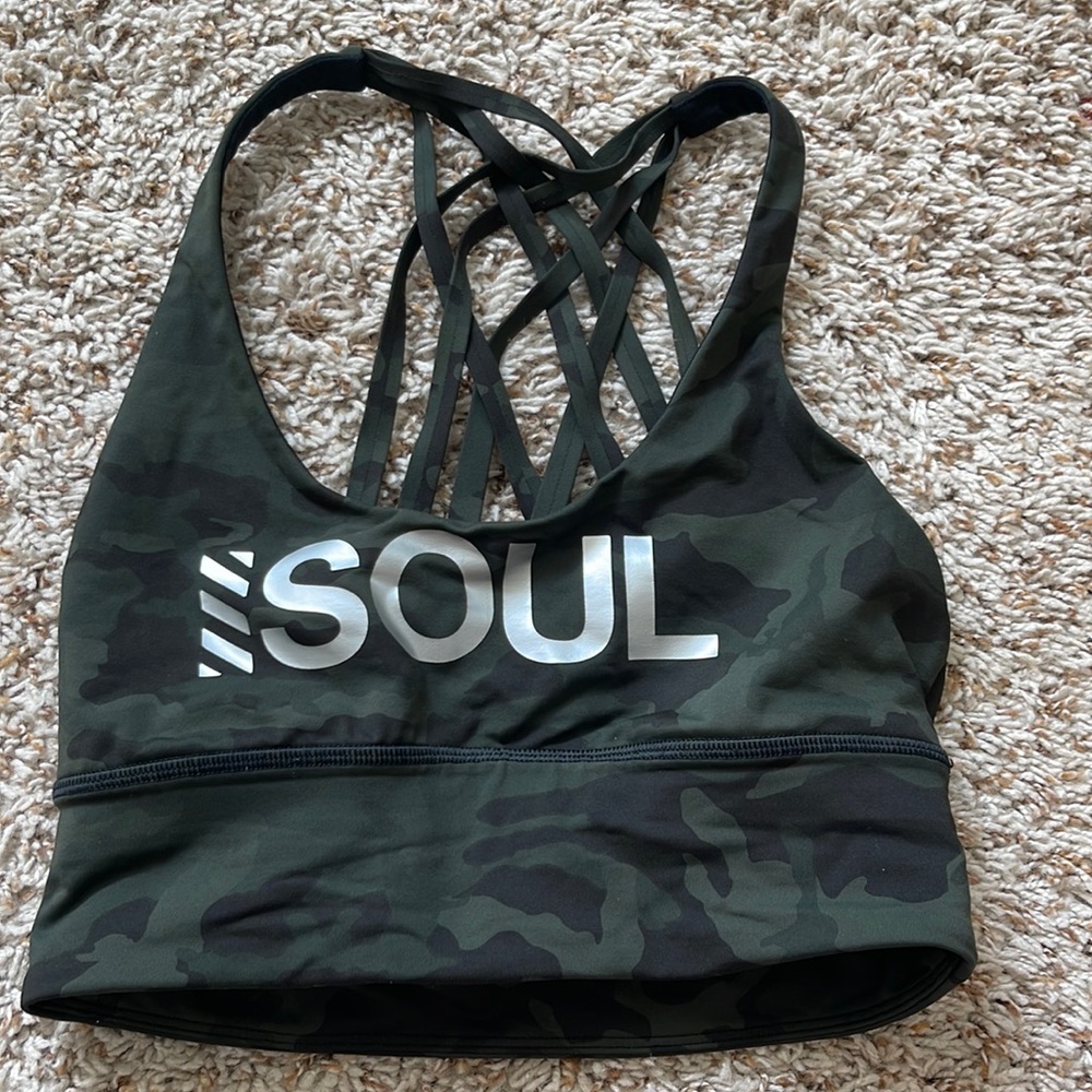 Camo Soulcycle lululemon bra size 6